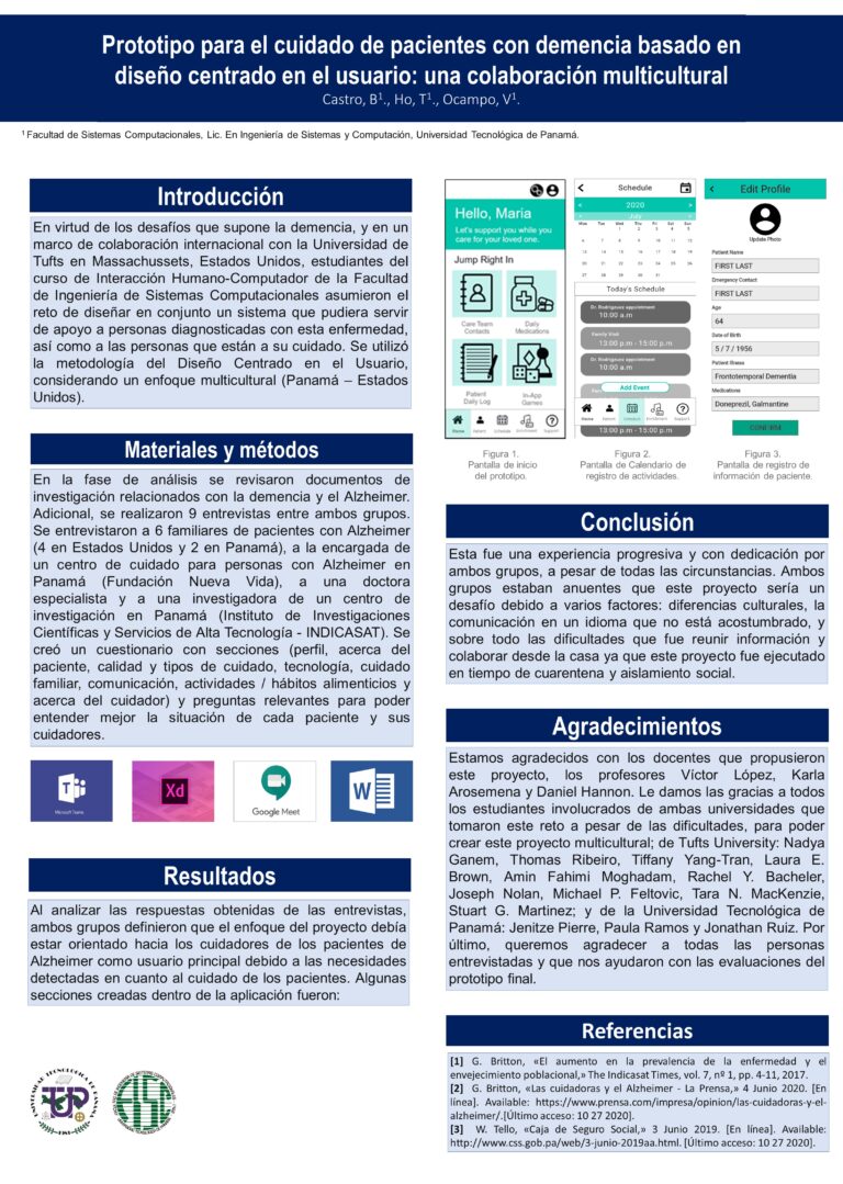 12-POSTER DIGITAL – Prototipo para el cuidado de pacientes con demencia basado en diseño centrado en el usuario una colaboración multicultural